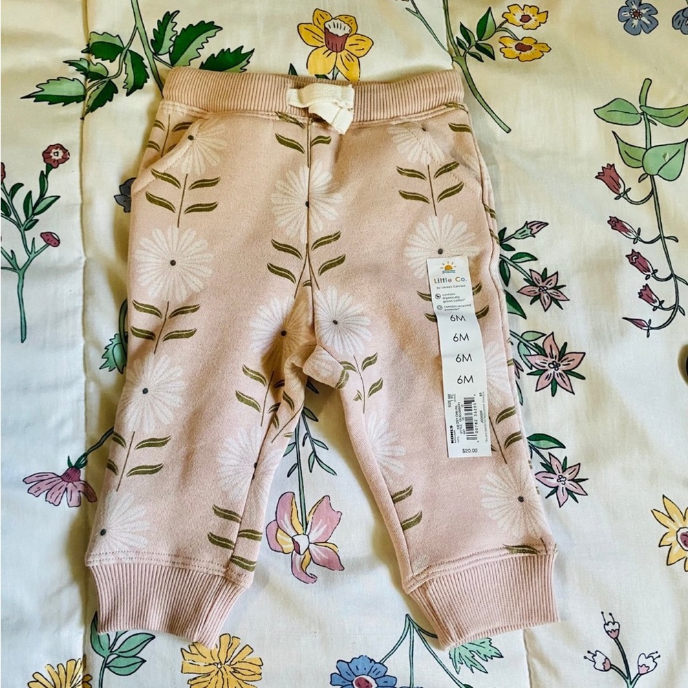 Little co. Rose Quartz Daisy fleece sweatpants 6M